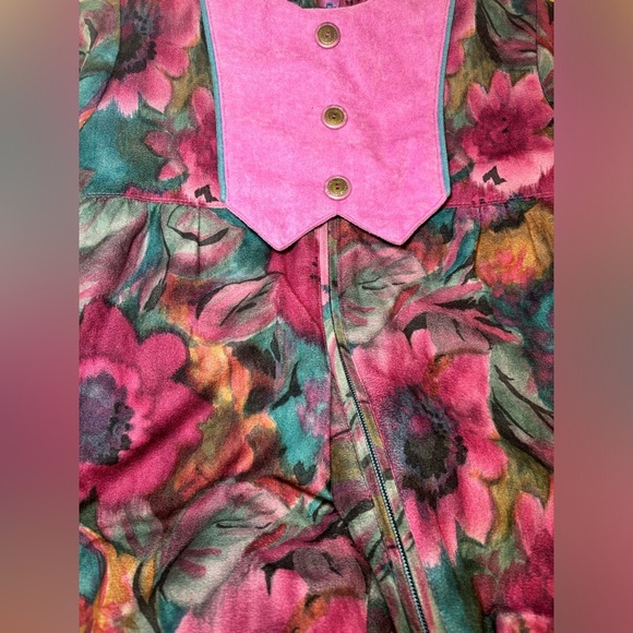 80s Floral Hooded Warm Kids Winter Vintage OnePiece Snowsuit with Hat&Gloves - Picture 9 of 11